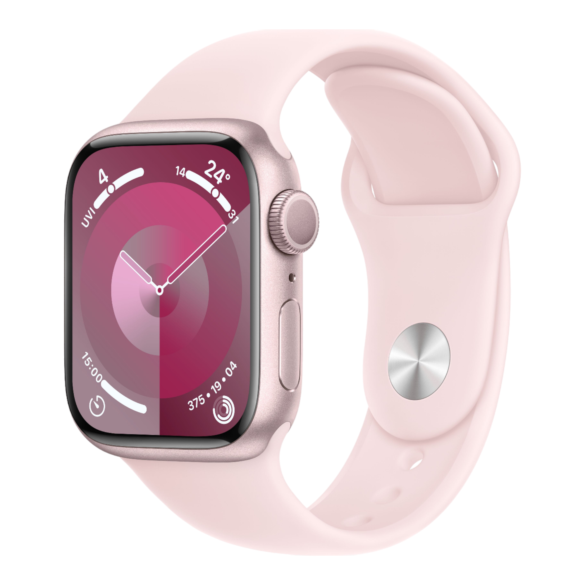 Apple Watch Series 9 GPS, 41mm Pink Aluminum Case with Light Pink Sport Band - S/M - alAsil